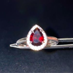 Genuine Garnet pear shaped silver plated ring